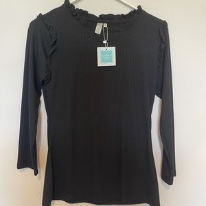 Black Ruffle Top - 3/4 sleeve